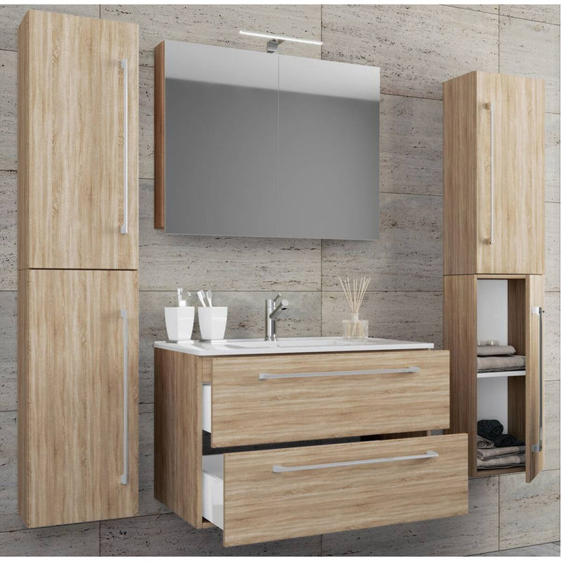 VCM Badmöbel Set Badinos 5-tlg. in Sonoma-Eiche mit Waschbecken, Spiegelschrank und Hochschränken, B/H/T: 80 x 50 x 46 cm - Bild 3
