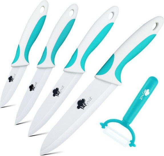 myvit Küchenmesser und Küchenschäler Set aus Keramik in Weiß und Himmelblau - Bild 1