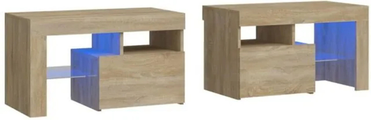 Vidaxl Set aus 2 Nachttischen mit LED-Leuchten in Sonoma-Eiche Natur, Modern, B/T/H: 70 x 36,5 x 40 cm - Bild 1