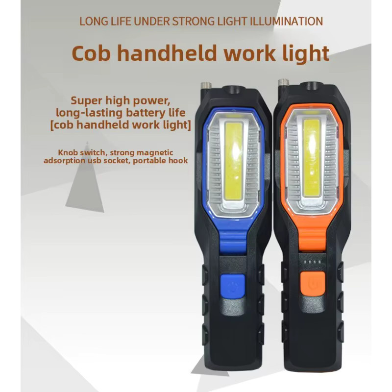 QHSPE LED Arbeitsleuchte mit USB-Ladefunktion, COB-Taschenlampe mit Haken und Magnet in Orange und Schwarz - Bild 5