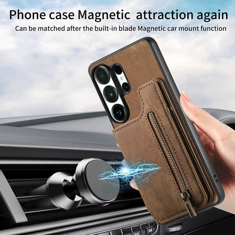 Luxus Lederhülle mit Reißverschluss und magnetischer Kartenbrieftasche für Samsung Galaxy S26 Ultra, S26 Plus und S26 Edge 5G in Grün - Bild 2