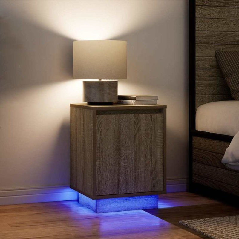 Vidaxl Set aus 2 modernen Nachttischen mit LED-Leuchten in Eiche Natur Braun, B/T/H: 38 x 34 x 50 cm - Bild 1