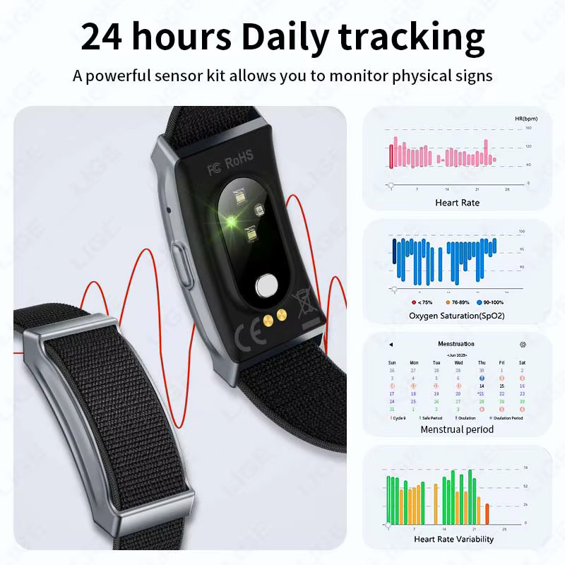 LIGE Smartwatch für Herren in Schwarz mit Herzfrequenzmessung, HRV, Schrittzähler und Anruf-Erinnerung, IP68 wasserfest, kompatibel mit Android und iOS - Bild 2