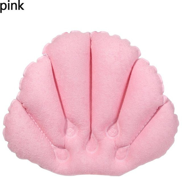 Aufblasbares Frottee Nacken-Badekissen in Rosa mit Saugnäpfen für dein Spa-Erlebnis in der Badewanne - Bild 1