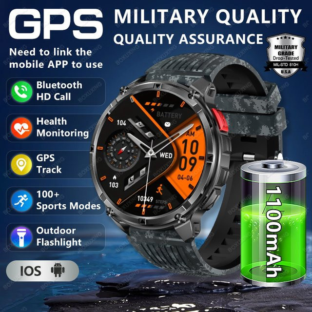 BOXUXING Smartwatch, Schwarz, Silikon, Herren - Bild 1
