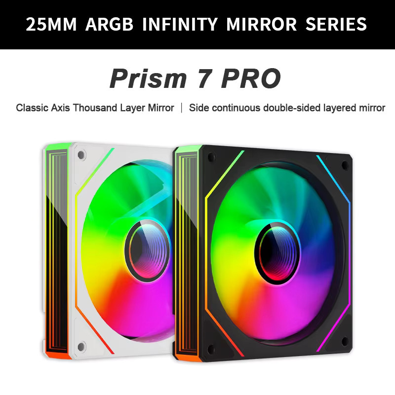 Power Train PRISM 7 Pro 120mm Gehäuselüfter ARGB/PWM H-Line mit Unendliches Spiegeldesign in Schwarz - Bild 2