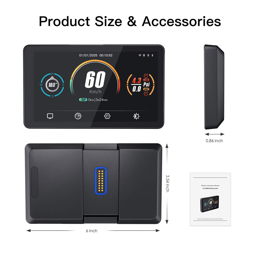 CARABC Wireless CarPlay und Android Auto Navigationsdisplay für BMW R1200GS R1250GS R1300GS und S100XR, 6 Zoll, Schwarz - Bild 5