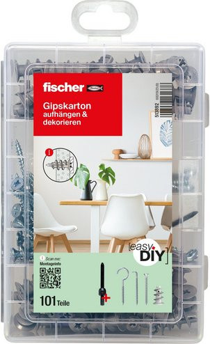 Fischer EasyDIY Box Gipskarton mit 101 Teilen aus Kunststoff in Grau und Transparent inklusive Schrauben, Haken und Dübeln - Bild 2