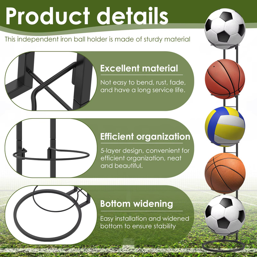 Willstar Basketball Lagerung Rack aus Metall mit 4 bis 5 Schichten für Basketball, Fußball und Volleyball, tragbare vertikale Ballhalterung für Indoor und Outdoor - Bild 4
