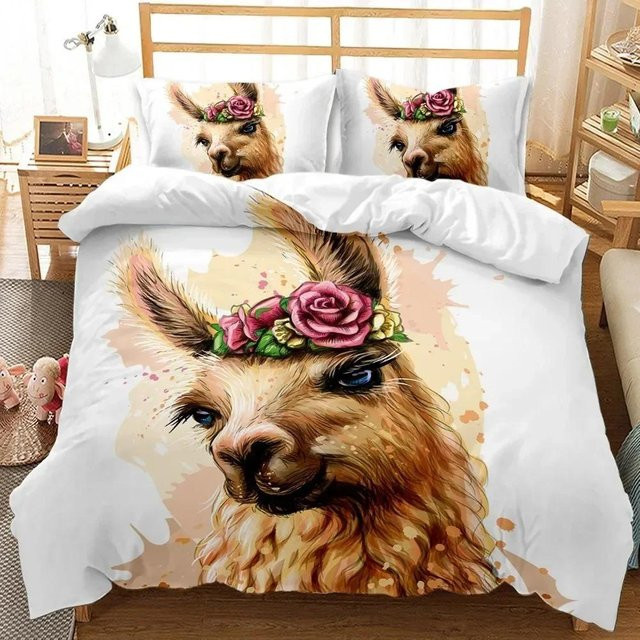 Lodestar Bettwäscheset mit Lama und Alpaka Motiv, weißes Microfaser-Bettset bestehend aus Bettbezug und Kissenbezug, Breite: 133 cm, Höhe: 70 cm - Bild 1
