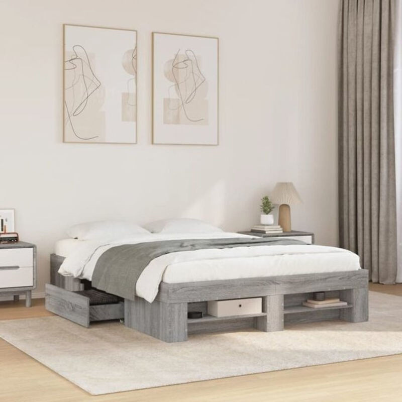 Vidaxl Funktionsbett Bettgestell in Grau Sonoma aus Holzwerkstoff B/T/H: 135 x 190 cm - Bild 1
