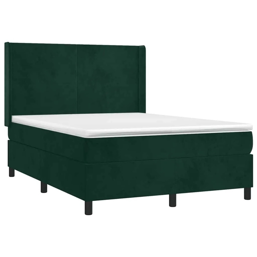 vidaXL Boxspringbett mit Matratze in Dunkelgrün, Hybridbett mit LED-Unterbettbeleuchtung und USB-Ladeanschluss, Samt, B/T: 140 x 190 cm - Bild 2