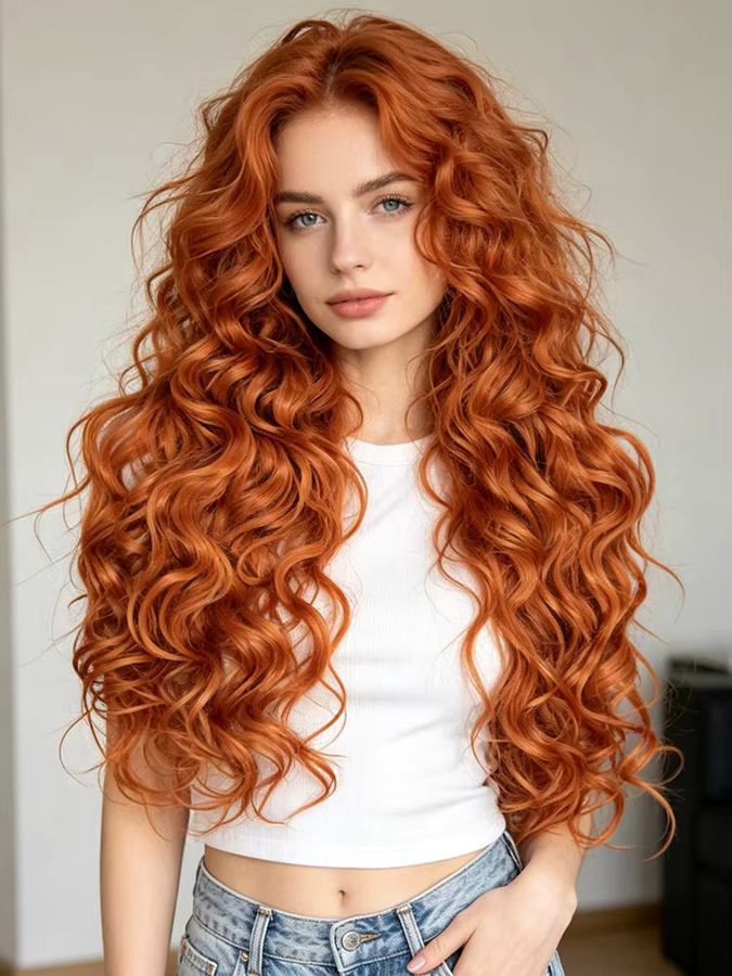 FASHION IDOL Angelina Hair Synthetisches Body Wave-Häkelhaar, Ombre Orange, Damen - Bild 5