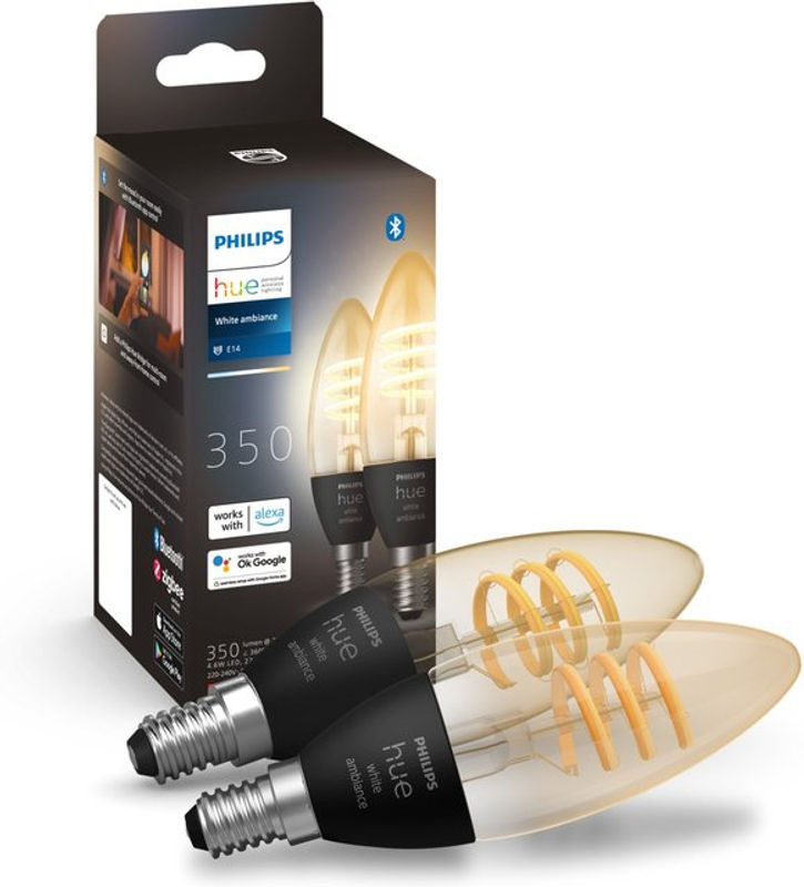 Philips Hue White Ambiance Filament LED-Kerzenlampe E14, 2er-Pack, Transparent - Bild 2