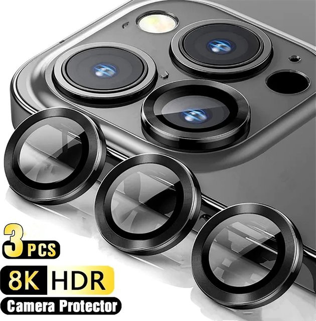 3 Stück Kameraobjektiv-Schutzglas für Apple iPhone 11 12 13 14 15 16 Pro Max Mini Plus in Transparent und Schwarz - Bild 1