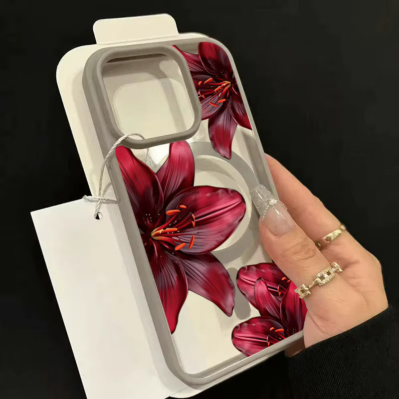 Magnetische Handyhülle mit roten Lilienblüten für Samsung Galaxy S26 Ultra S25 Plus S24 FE S23 A17 A37 A57 A56 A55 A26 A36 weiche Schutzhülle in Rot und Pink - Bild 2