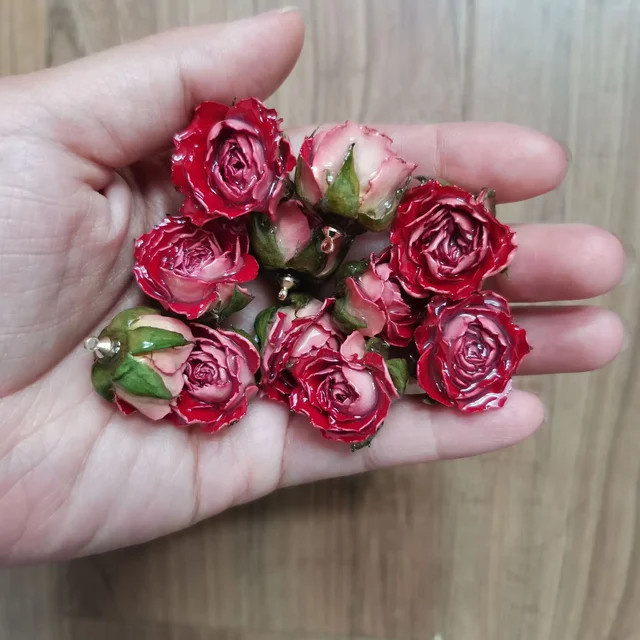 Aqumotic Ohrring, Halskette, Anhänger, Epoxidharz-Rose, Bunt, Unisex - Bild 1