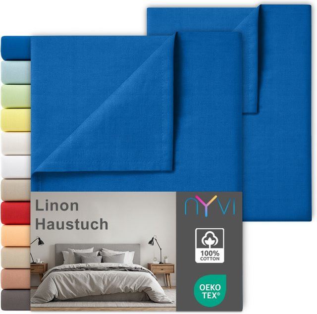 NYVI Linon Deluxe Bettlaken Set aus 100% atmungsaktiver Baumwolle, 2er Set, Farbe: Royalblau, Breite: 150 cm, Länge: 250 cm - Bild 1