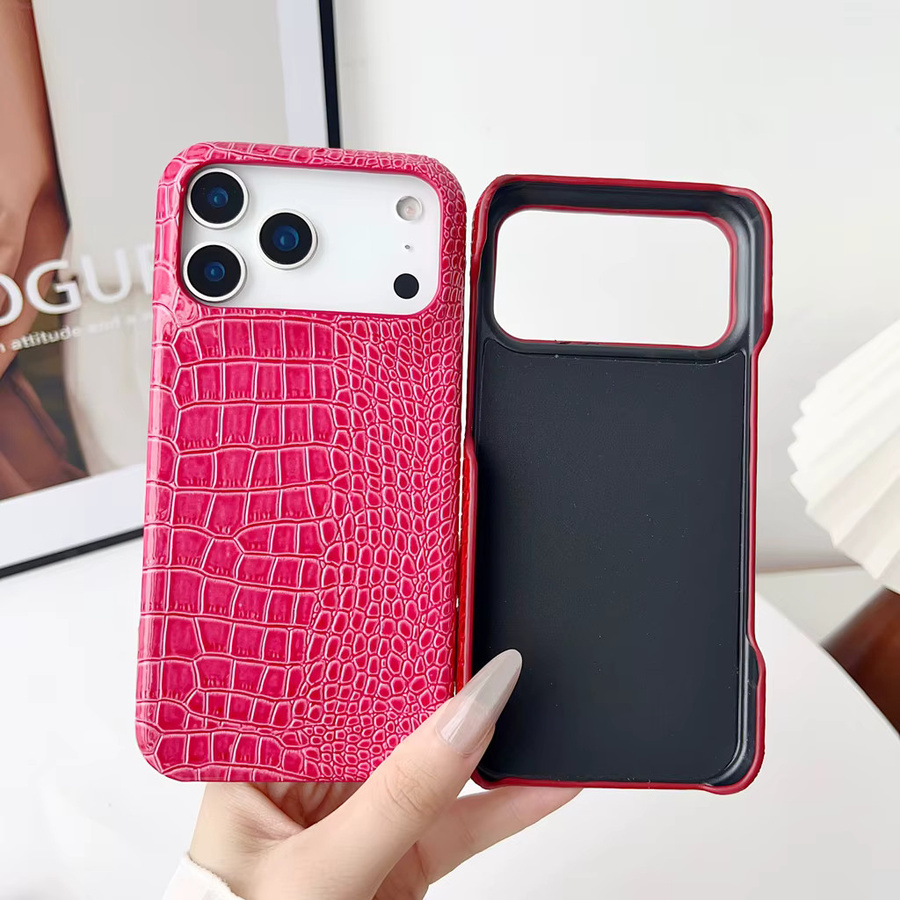 OLPAY Stoßfeste Handyhülle im Krokodilleder-Muster für iPhone 17 16 15 14 13 Pro Max in Pink - Bild 2
