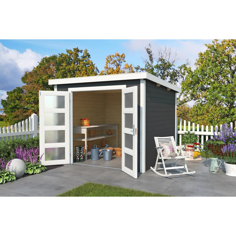 Lasita Holz-Gartenhaus Zambezi 4 Flachdach aus Fichtenholz in Carbongrau, B/H/T: 270 x 210,9 x 274,7 cm - Bild 2