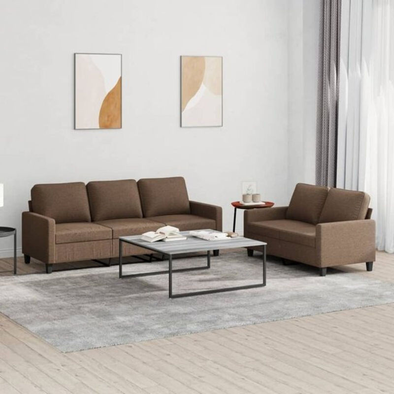 2-teilige moderne Sofagarnitur mit Kissen von vidaxl in Braun aus Stoff und Polyester - Bild 1