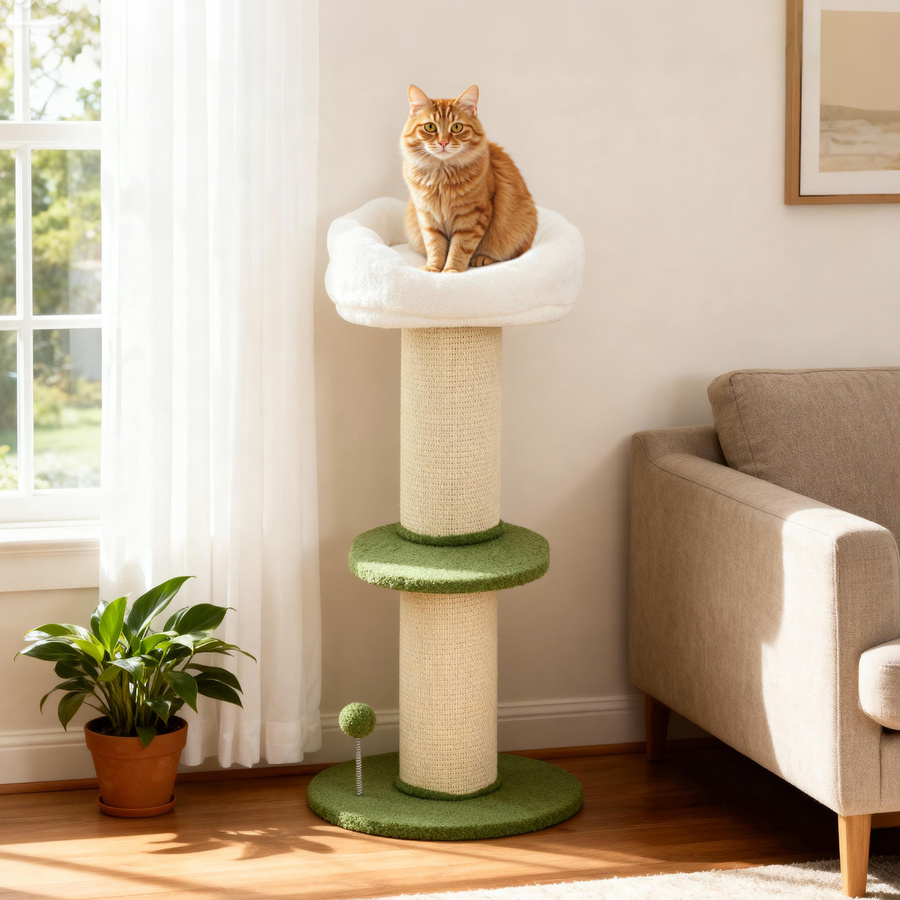 PawHut Kratzbaum für Katzen in Grün mit Blumenform Katzenbett, Sisalstamm und Spielball, Höhe: 92 cm - Bild 2