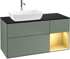 V&B Waschtischunterschrank Finion mit Wandbeleuchtung, Breite: 120 cm, Tiefe: 50,1 cm, Höhe: 50,1 cm, lackiert in Platin matt und Regenbogen Gold matt mit Oliven matt lackiert - Bild 1