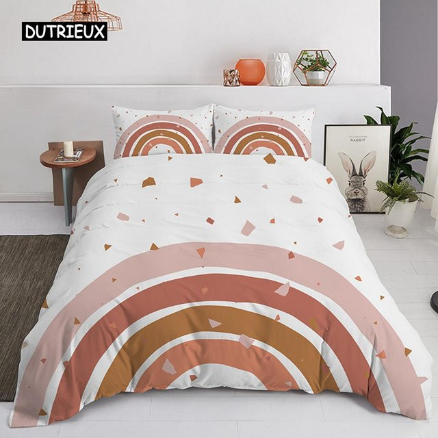 Binchi Outdoor Product Regenbogen Bettwäsche Set für Kinder in Pastellfarben, 3-teilig aus Mikrofaser mit Reißverschluss, B/H: 135 x 200 cm und 155 x 215 cm - Bild 1