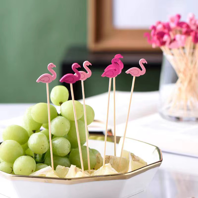 Alivparty Flamingo Einweg Bambus Spieße in Pink, 100 Stück für Obst, Buffet, Cocktails und Desserts - Bild 2