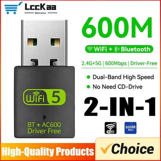 LccKaa 2-in-1 USB WiFi Bluetooth Adapter Dual-Band 2,4G/5,8G Wireless Karte in Schwarz - Bild 1