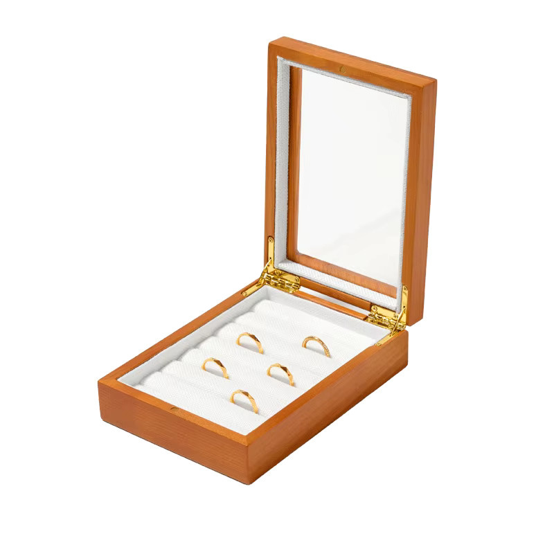 Oirlv Schmuckbox aus Holz und transparentem Acryl als Schmuckorganizer mit Ringständer zur Aufbewahrung von Ringen und Ohrringen in Beige und Braun - Bild 3