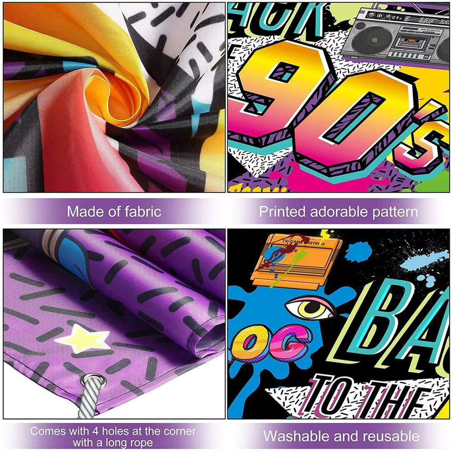 VIKAMA Retro Party Hintergrund Banner im 80er 90er Jahre Stil mit Graffiti und Skateboard Design, Mehrfarbig - Bild 4