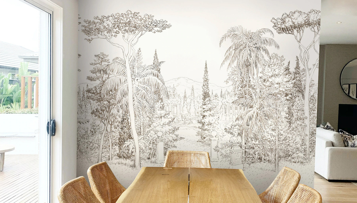 Isidore Leroy Mural Jardin Baroque Wandgestaltung Panel A in Grau und Mehrfarbig mit floralem Design im mediterranen Stil - Bild 1