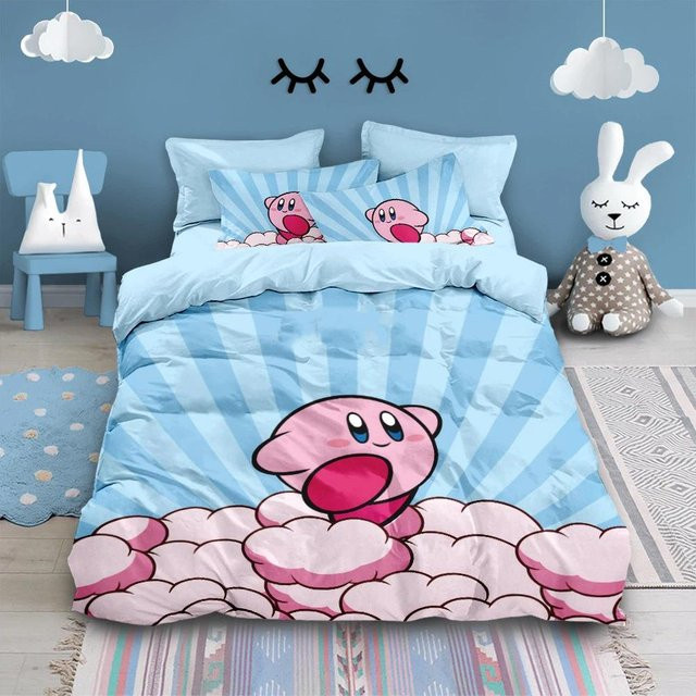 Flylo Kirby Star Allies Bettwäscheset mit Bettbezug und Kissenbezügen in Blau, B/H: 140 x 210 cm - Bild 1