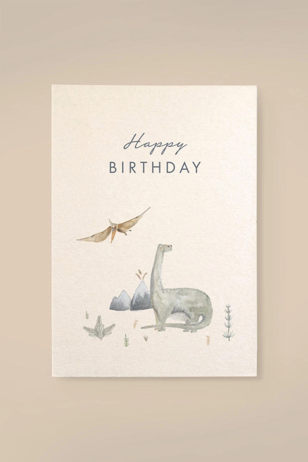 Leevje Dino Happy Birthday Karte aus Holzschliffpappe in Beige und Multicolour - Bild 1