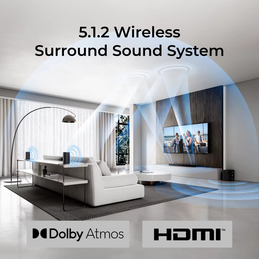 ULTIMEA Skywave Serie 5.1.2-Kanal Soundbar mit Dolby Atmos, Heimkinosystem mit kabellosem Subwoofer und App-Steuerung, Schwarz - Bild 2