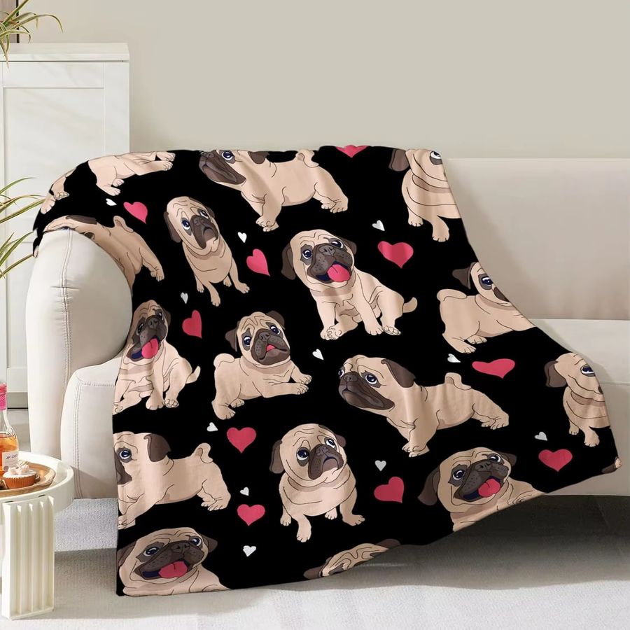 VIKAMA Kuschelige Decke mit Mops-Aufdruck, weiche Sofadecke und Bürodecke, waschbar - Bild 2