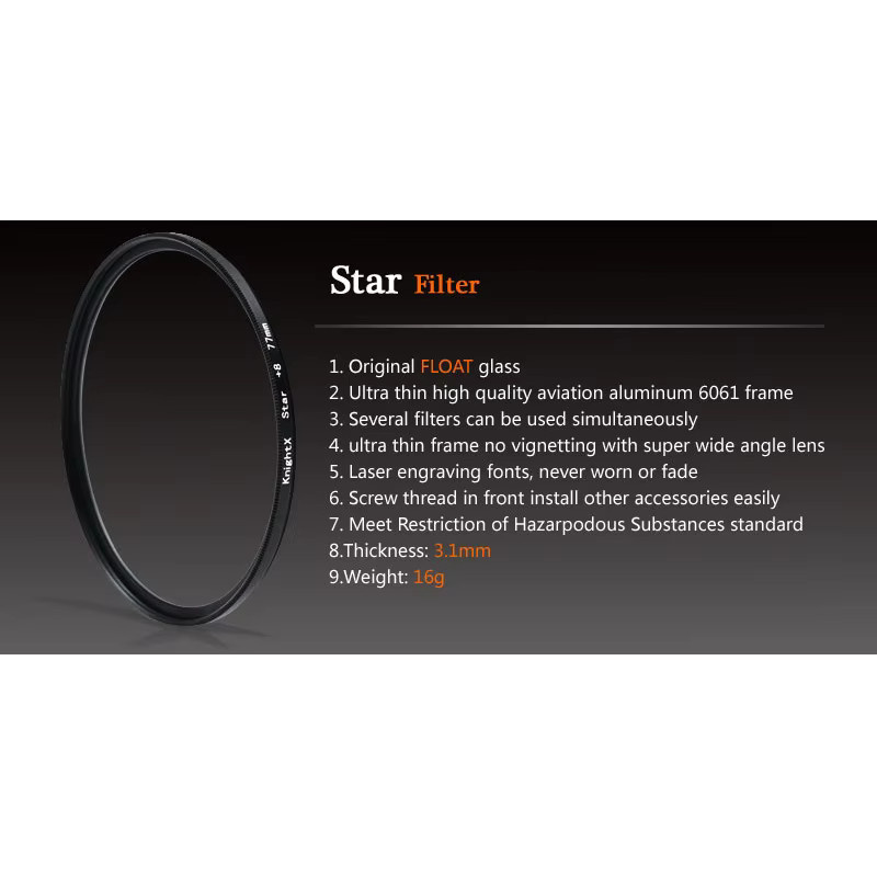 KnightX Special Effects Star Line Kameraobjektivfilter für Canon Sony Nikon in Schwarz mit 52 mm, 58 mm, 67 mm oder 77 mm Durchmesser - Bild 2