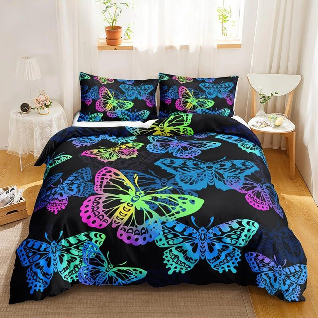 Regenbogen Schmetterling Bettwäsche Set für Mädchen von Your Warm Home in Rosa Lila Blau, Mikrofaser Deckenbezug und Kissenbezug, Breite: 155 cm, Länge: 220 cm - Bild 1
