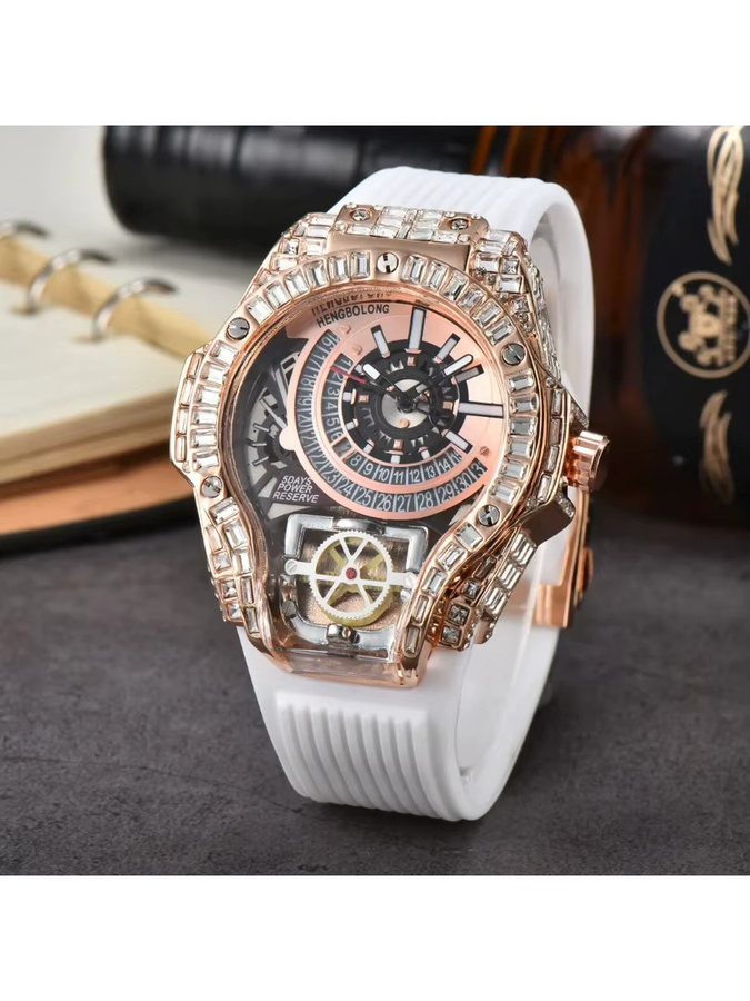 STARPERISH Armbanduhr Quarz, Diamantbesetzt, Kautschukband, Herren, Schwarz - Bild 3