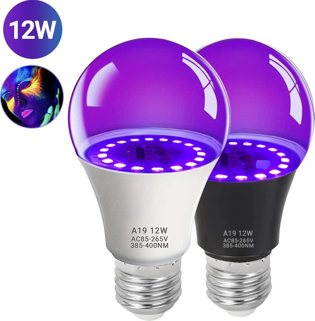 Kasotile UV-LED-Glühbirne E27 in Lila, 12W dekorative fluoreszierende Lichtlampe für Party-Effekte - Bild 1