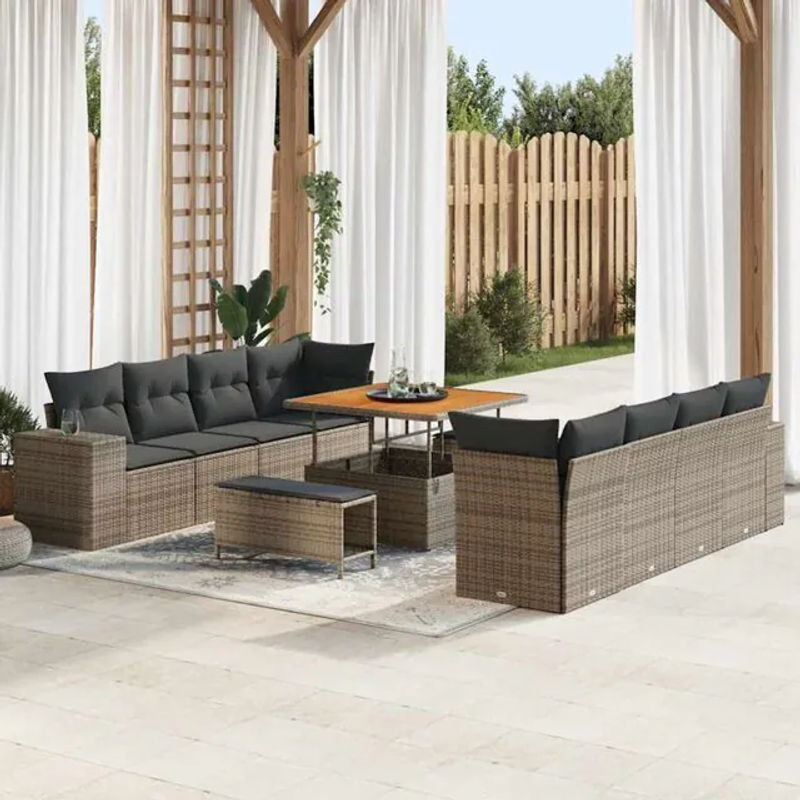 Vidaxl Garten-Sofa-Set aus 11 Teilen in Grau aus Poly-Rattan und Metall im modernen Design - Bild 1