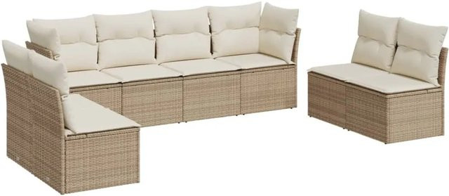 vidaXL 8-tlg Garten-Sofagarnitur aus Poly-Rattan in Beige mit Kissen und Stauraum - Bild 1