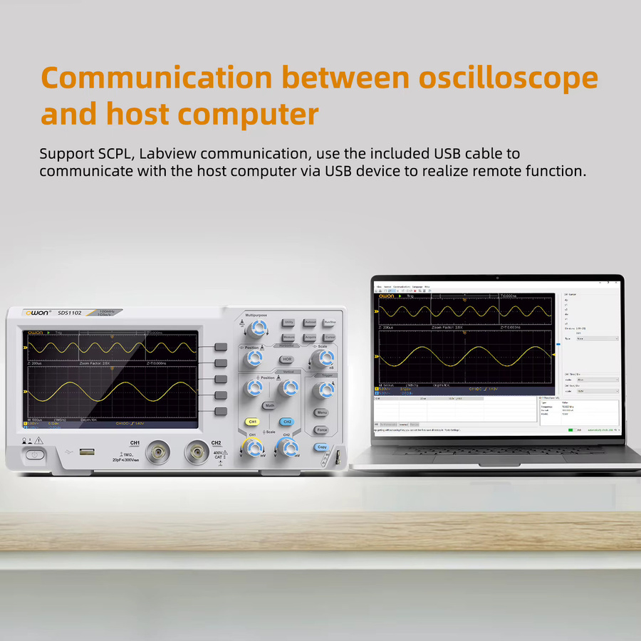 Owon SDS1102 Digitales Oszilloskop in Grau mit 100 MHz Bandbreite, 2 Kanälen und 1 GS/s Abtastrate sowie 7-Zoll-TFT-Display - Bild 4