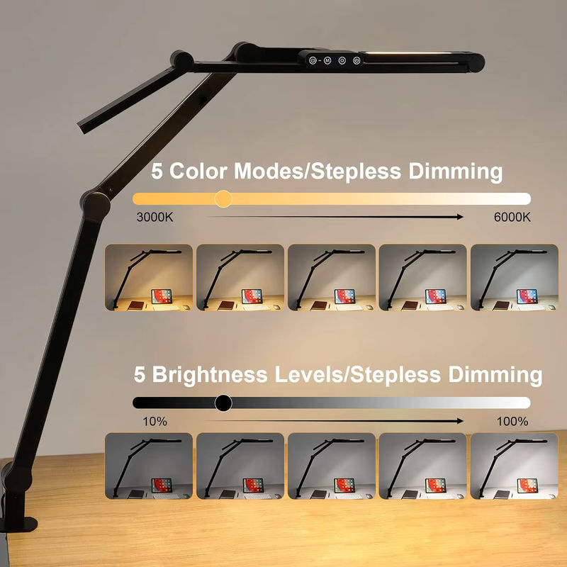 Nexillumi 3-Kopf-Schreibtischlampe in Schwarz mit 24 W, Speicherfunktion, 5 Farbtemperaturen und 5 Helligkeitsstufen mit Touch-Bedienung - Bild 2