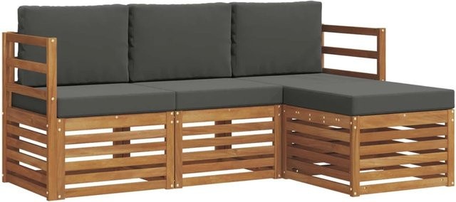 vidaXL Sofagarnitur 4-teilig aus Massivholz Akazie in Natur und Anthrazit mit L-Form und Sitzkissen - Bild 1