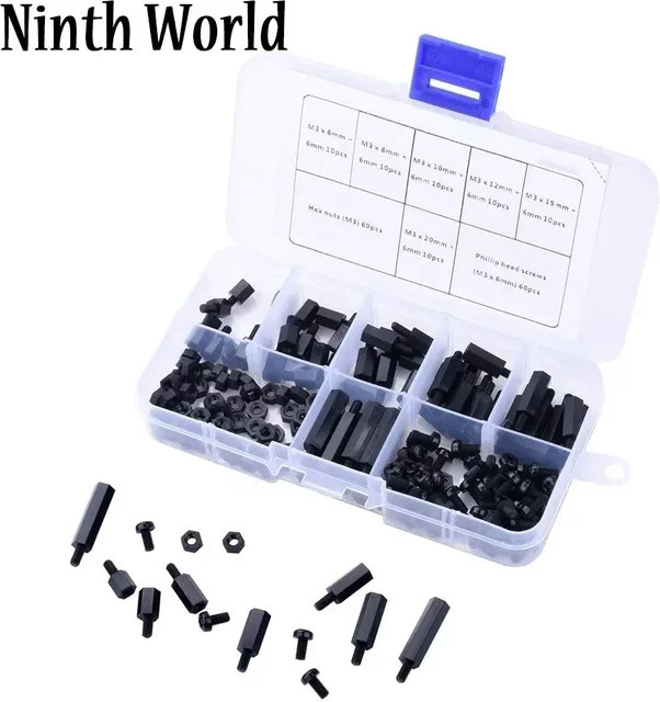 Skeyo 180er Set Sechskant-Nylon-Abstandshalter mit flachem Kopf in Schwarz und Weiß - Bild 1