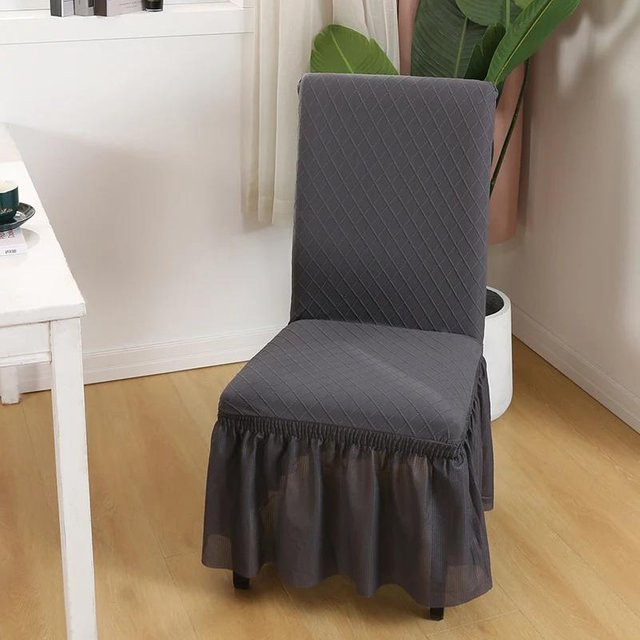 Bestbags Esszimmerstuhlbezüge mit Rüschenrock aus dehnbarem Jacquard-Spandex in Grau - Bild 1
