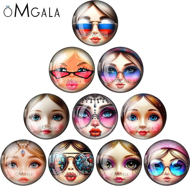 OMGALA Matrjoschka-Gesicht, Fotoglas-Cabochon, rund, zum Basteln - Bild 1