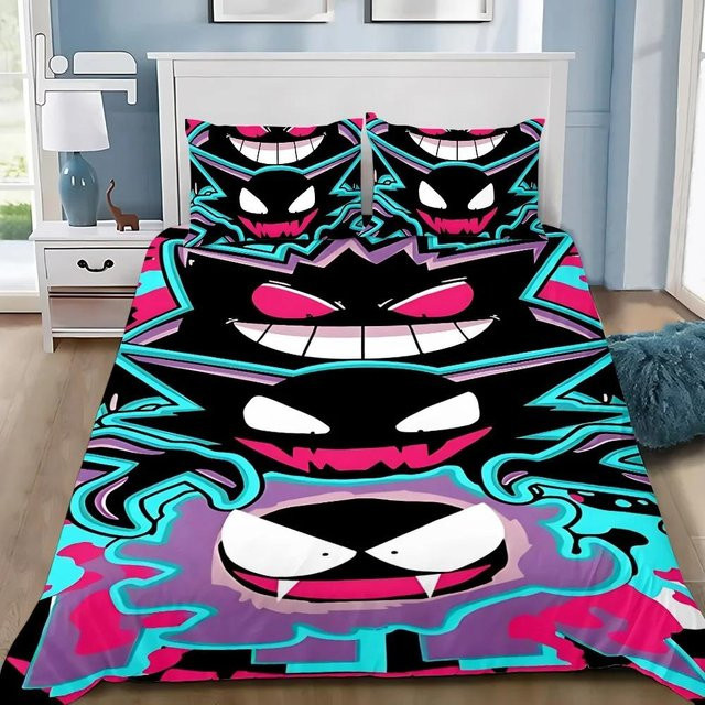 Bettwäscheset Binchi Fitness mit Cartoon Böse Gengars Motiv, 3-teiliges Set aus Bettbezug und Kissenbezügen aus Mikrofaser, Mehrfarbig, Breite: 264 cm, Tiefe: 228 cm - Bild 1